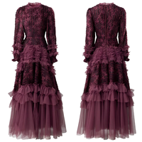 Nouvelle Arrivée 2026 – Robe Longue de Soirée de Luxe pour Femme avec Dentelle Superposée et Manches Longues Évasées, Idéale pour Mariage et Fêtes – Prise en Charge OEM/ODM
