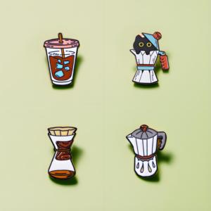 High Quality Ice Cat <strong>Animal</strong> Coffee Enamel Pins Cute Flowers Soft Enamel UV Printing Charms Badges Pins Pines