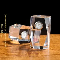 도매 사용자 정의 만든 골동품 에칭 큐브 모양 크리스탈 시계 사무실 책상 장식품