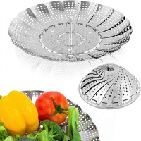 Panier vapeur pliable et extensible en acier inoxydable, étanche, avec grille de drainage, pour fruits et légumes