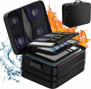 Organisateur de documents ignifuge et étanche grande capacité, boîte extensible portable avec fermeture éclair pour le rangement de fichiers à domicile et en voyage - Product Image 1
