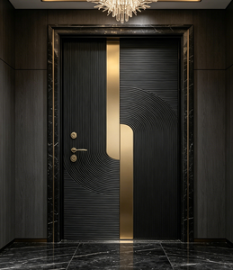 Puerta interior decorativa moderna con incrustaciones doradas acanaladas, puerta interior de madera de alta gama con molduras doradas para proyectos de apartamentos - Product Image 6