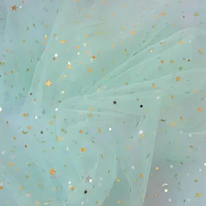 Yıldız ve ay Cristal Glitter bej rekabetçi fiyat 5 metre işlemeli dantel tül kumaş