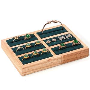 RTS stock solide anneau en bois bracelet plaque haut de gamme multi-fentes velours doublure anneau support de stockage bijoux affichage accessoires plaque - Product Image 5