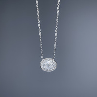 Collier pendentif halo ovale en moissanite 1 carat, en argent sterling 925 plaqué rhodium, avec chaîne câble, certifié GRA, pour femme