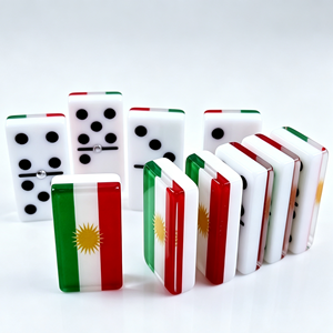 <span class=keywords><strong>Dominos</strong></span> à drapeaux Double Six 28 pièces avec spinner, en acrylique poli, motifs de drapeaux entièrement personnalisés, pour cadeau promotionnel - Product Image 2