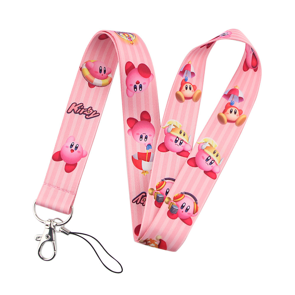 Phone Neck Lanyards Accessories Lovely Cartoon Kirby Lanyard Wholesale Custom ID Name Card Case Cover Satin Lanyards Gifts Image 4