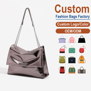 Factory Custom Large-Capacity Minimalist Chain Shoulder Bag Women Metallic Leather <b>Tote</b> - Product Image 1