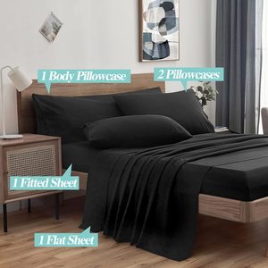 Ensemble de draps - 4 pièces 1 drap-housse, 1 drap plat <span class=keywords><strong>et</strong></span> 2 taies d'oreiller, draps <span class=keywords><strong>et</strong></span> taies d'oreiller de luxe poche profonde <span class=keywords><strong>noir</strong></span> - Product Image 2