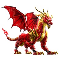 Juego de Bloques de Construcción de Dragón Rojo, Modelo de Dragón de Fantasía con Alas, Kit de Construcción DIY, Decoración de Escritorio, Regalo, Venta al Por Mayor de Fábrica
