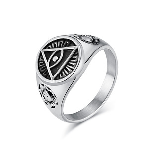 Men's Punk Devil Eye Pyramid <b>Ring</b> Gold Black Steel Trendy Horus Eye <b>Titanium</b> Steel Jewelry Gift - Product Image 5