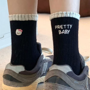 Crew <b>Socks</b> Black White Gray Pink Anime Cartoon KT <b>Cat</b> Design Women Youth Breathable Sweat-Absorbing Mid-Calf <b>Socks</b> - Product Image 1