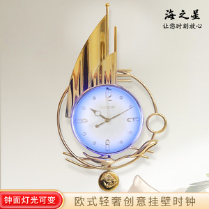 Hzxb Sailboat Desk <b>Clock</b> Gold Plated Quartz Movement With <b>Led</b> Light For Living Room Home Decoration - Product Image 4