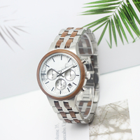 Disesuaikan Pria Chronograph Pergelangan Tangan Kayu Watch Luxury Stainless Steel Kayu Watch dengan Gerakan Jepang Marmer Panggil
