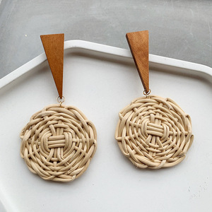 Wooden Hand-woven Stud <b>Earrings</b> Natural Color <b>Long</b> Rattan <b>Earrings</b> for Women Uionen 239 - Product Image 1