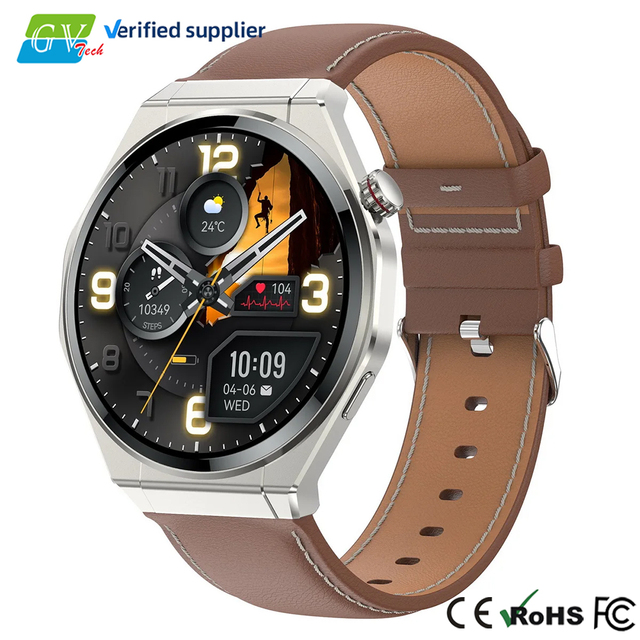 Ultrathin AMOLED Smart Watch for Men Big Dial Health Monitoring Answer Calls Leather Band IP68 Waterproof Outdoor Smartwatch