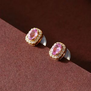 Xinfly 18K Yellow Gold Women's Pink Sapphire Stud <b>Earrings</b> <b>Cute</b> Geometric Design for Wedding Engagement Anniversary Party Gift - Product Image 4