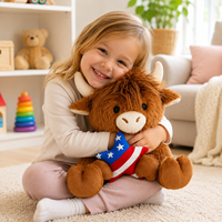 Peluche mignonne de vache des Highlands avec coussin étoile drapeau américain, en coton PP, animal en peluche doux, cadeau pour la décoration des fêtes