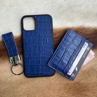 Ensemble en cuir de crocodile pour iPhone 15 Pro Ensemble supérieur imprimé crocodile Étui en cuir Porte-cartes Porte-clés