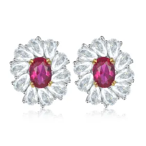 High Quality Fine Jewelry Gift Gemstone Earring Luxury 925 Sterling Silver Stud Ruby Earrings For Women Girls