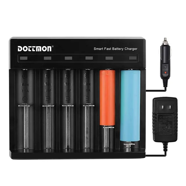 DOTTMON Fast LED Universal Battery Charger for Ni-MH Ni-Cd AA, AAA, AAAA, SC, C, D Batteries and 3.6V 3.7V Li-ion 18650 21700 26