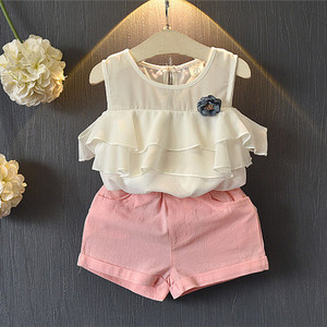 Conjuntos de Ropa de Dos Piezas Casuales de Verano para Niñas, al por Mayor, de Alta Calidad, Estilo Europeo, en Poliéster/Algodón con Estampados - Product Image 1