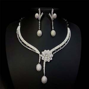 มาใหม่ต่างหูเซอร์โคเนียลูกบาศก์พู่ห้อยและสร้อยคอจี้ชุดเครื่องประดับแฟชั่นสำหรับผู้หญิงชุด S-0026 - Product Image 1