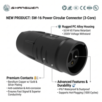 Connecteur Powercon 3 broches Push Lock IP67 Mâle/Femelle, Prise Mâle 20A 250V, Coque PC Alliage UL94-V0, 1000 Cycles, Visserie, Extérieur