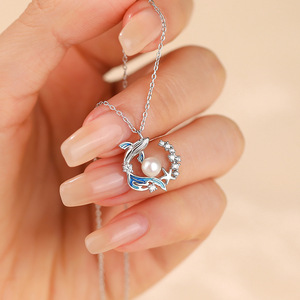 S925 <b>Sterling</b> <b>Silver</b> Dolphin <b>Pearl</b> Zircon <b>Necklace</b> Cold Tone Atmosphere Niche Exquisite Ladies Temperament Clavicle Chain - Product Image 6