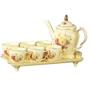 Ensemble de tasses à café en céramique, Style rétro turc doré cygne jaune, <span class=keywords><strong>palais</strong></span> éthiopien, tasses Espresso maison, soucoupe, en céramique - Product Image 1
