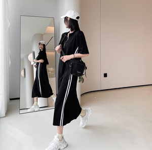 2023 vente chaude manches courtes robe d'été Fit taille conception fermeture éclair une ligne robe tenue décontracté femmes t-shirt robe - Product Image 3