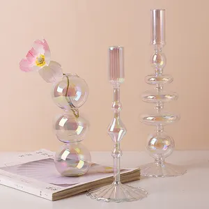 Wedding Clear Tall Taper Glass Candle Holders, Lanterns And Candle Jars Retro Candle Holder Decorative Home Decor For Table