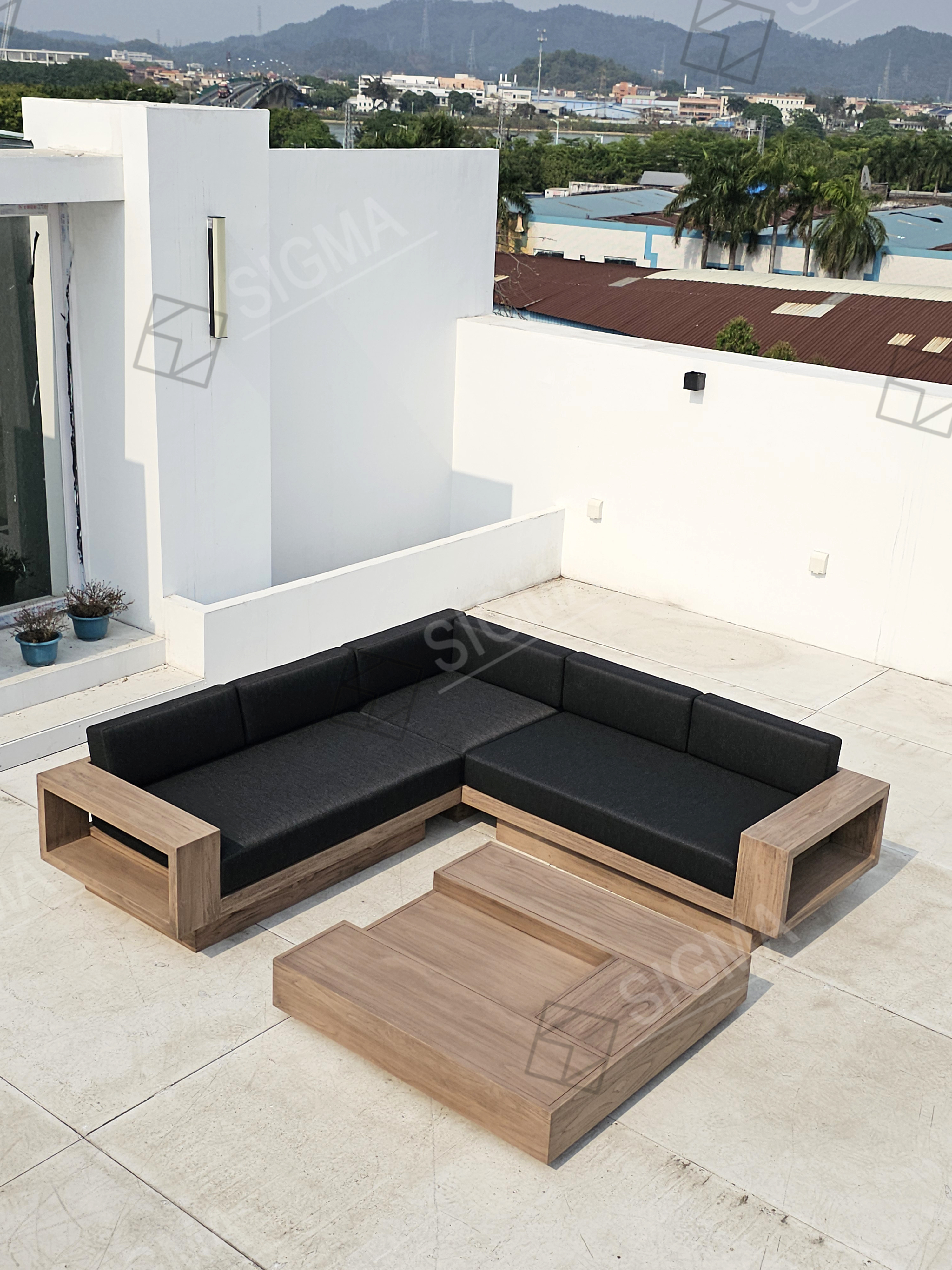 2025 Jinhua Sigma Custom Modern Teak Outdoor Furniture Luxury Patio Sofa Set for Courtyards Exteriors-for Hotels Villas Parks
