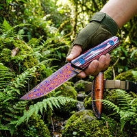Couteau à lame fixe d'extérieur en acier Damas, couteau de camping et de chasse, couteau de poche, manche en bois, couteau à fruits portable pour la maison, étui en cuir DM046