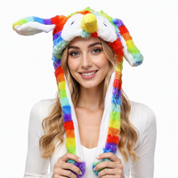 En gros, Chapeau en peluche Hibou Arc-en-ciel avec oreilles mobiles, Chapeau animal interactif en fausse fourrure douce, Bonnets de protection auditive pour fêtes et événements en gros