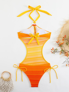 2026 Sexy Bikini Bandeau de cintura <span class=keywords><strong>alta</strong></span> con diseño ahuecado traje de baño de mujer sólido Spandex/poliéster ropa de playa transparente - Product Image 6