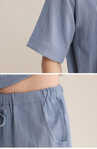 Hot Selling <strong>Men's</strong> Solid Color Cotton Two Piece <strong>Set</strong> With Shirt and <strong>Shorts</strong> Customize <strong>Pyjamas</strong> - Product Image 5