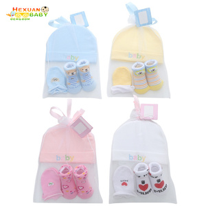 Conjunto de <span class=keywords><strong>Manoplas</strong></span> de algodón suave para bebé recién <span class=keywords><strong>nacido</strong></span>, sombrero a rayas, mitones antiarañazos, calentador infantil, suministros de ropa - Product Image 2