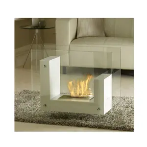 Free standing side double glass inserito bio bruciatore etanolo camino