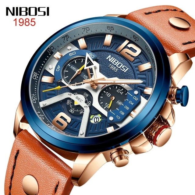NIBOSI 2373 Casual Sport Original Quartz Brand Watches Men Luxury  Fashion Chronograph Leather Wristwatch for Relogio Masculino