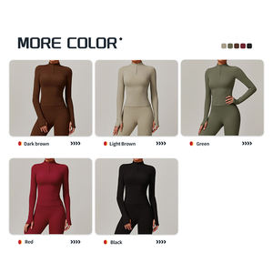 เสื้อโยคะแขนยาวแบบนิ่มสำหรับผู้หญิงเสื้อเชิ๊ตแขนยาวเสื้อเชิ๊ตแขนยาวซิปครึ่งนิ้วสำหรับวิ่งออกกำลังกายฟิตเนสป้ายได้ตามต้องการแฟชั่น - Product Image 5