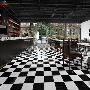 Carrelage en porcelaine effet marbre noir et blanc moderne, motif damier, 800x800mm, idéal pour café, salle de bain et sol de salle à manger - Vente Flash - Product Image 2