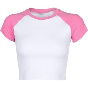 Babyhealthy-Camiseta corta raglán para mujer, Top de punto transpirable de manga corta con cuello redondo acanalado estilo Y2K para chicas adolescentes, ropa de verano - Product Image 1