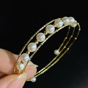 4-5.5mm Freshwater Pearl Stretch <b>Bangle</b>, Near Round & Teardrop Pearl Multi Layer Elastic 925 <b>Sterling</b> <b>Silver</b> <b>Bracelet</b> for women - Product Image 1