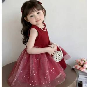 Robe d'été sans manches en tulle rouge bordeaux à étoiles pour filles MS, costume de spectacle pour le premier anniversaire de bébé - Product Image 2