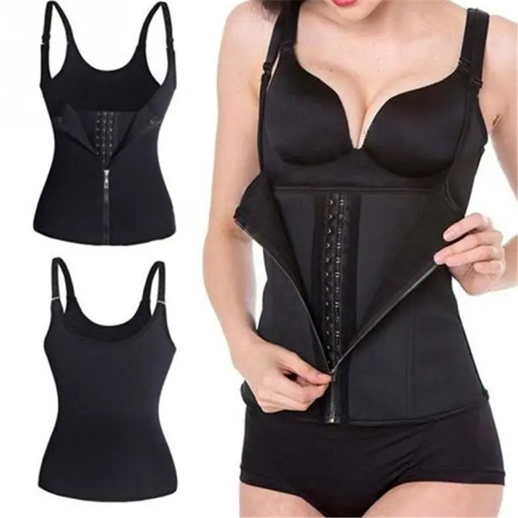 Suspender zipper type abdomen vest corset belly tightening neoprene 3-layer cloth sweat wicking vest fitness shaper vest