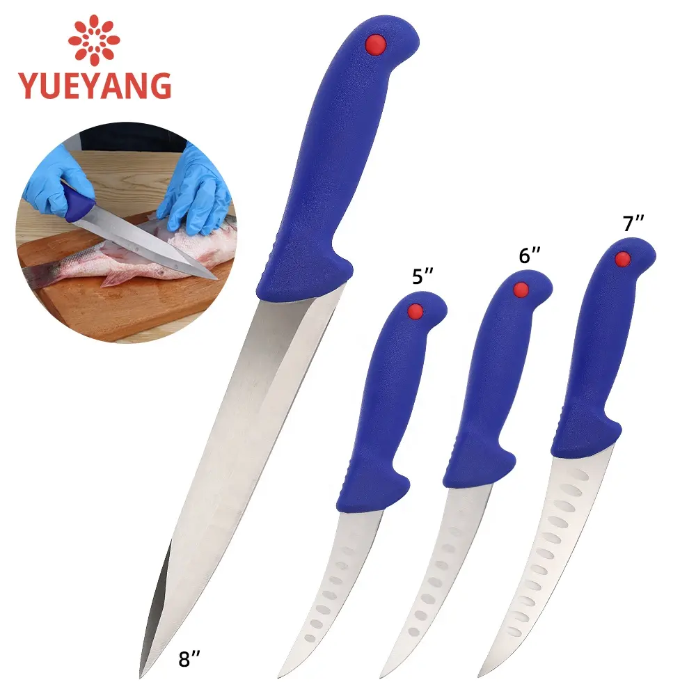 YUEYANG pisau filet memancing baja tahan karat penjualan laris dengan pegangan warna pisau pancing khusus