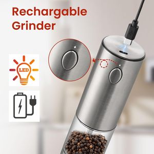 Ensemble de salières et poivrières électriques automatiques en acier inoxydable, rechargeables, avec réglage de la grosseur de mouture - Product Image 4