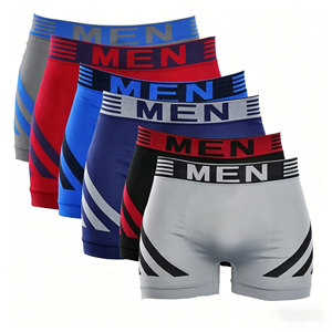 Caleçons boxers mi-hauts pour hommes en polyamide de qualité, sans couture, élastiques, respirants, à motif rayé classique, sans étiquette, tricotés - Product Image 2