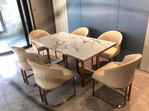 ชุดโต๊ะอาหารและเก้าอี้สำหรับร้านอาหาร <span class=keywords><strong>โต๊ะ</strong></span>อาหารพร้อม<span class=keywords><strong>เก้าอี้</strong></span> ท็อป<span class=keywords><strong>โต๊ะ</strong></span>กระจกหรือหินอ่อน สำหรับ 6 ที่นั่ง - Product Image 1